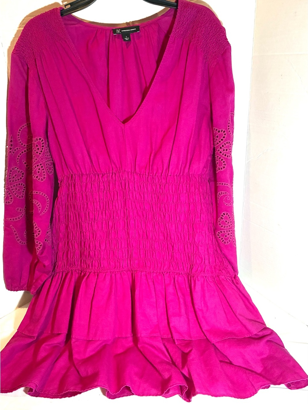 INC International Concepts Magenta Smocked V-Neck Puff Sleeve Dress Size Large - Picture 9 of 11